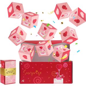 PEUTIER Surprise Gift Box, Pink Explosion Love Bouncing Box Surprise Birthday Box Filled with Photos Confetti Cards Cash Pop-up Surprise Box for Valentine's Day Birthday (20pcs Explosion Box)