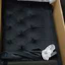 KEIKI 87" Chesterfield Velvet Button Tufted Sofa with High Density Foam Cushions, Modern 3-Seater Couch with Gold Strip Trim Decoration, Easy Assembly, for Apartment, Living Room, Office, Black (87"+Flared Arms)