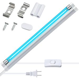 Qualirey 1 Pack UV Lamp Ozone Free, 253.7nm Wavelength UVC Germicidal Lamp 110V with ON/Off Switch Cord, Plug, Connector and Screw Tools for Closet/Cabinet/Bathroom (8w)