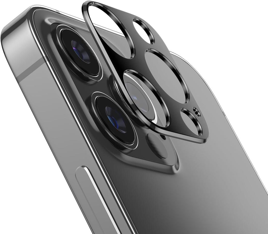 2 x 2 Packs Camera lens protector for iPhone 12 Pro Metal Alloy [No Glass Lens Cover] (Black)