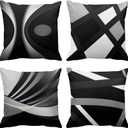 Emvency Set of 4 Black Throw Pillow Covers Modern Abstract Grey Stripes Gray White Acrylic Bold Decorative Pillow Cases Home Decor Square 18x18 Inches Pillowcases