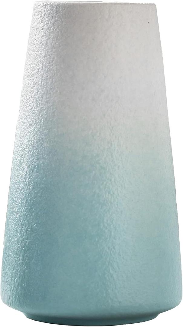 Ceramic Vases, Blue White vase for Home Decor, Minimalist Vase, Modern Home Decor, Dried Flower Vase, Shelf Decor Bathroom, Kitchen, Living Room Centerpieces. (White Cyan)