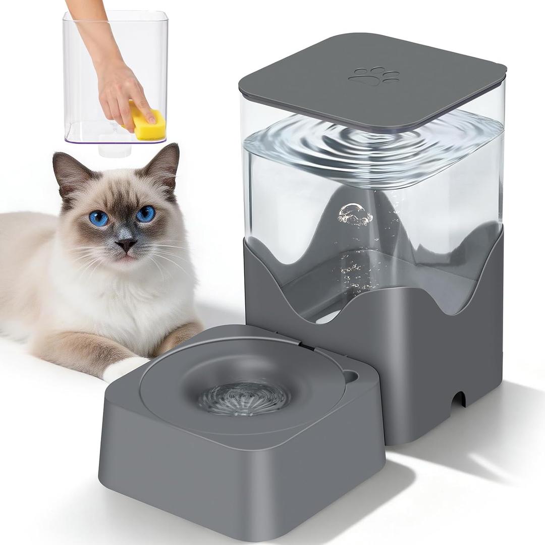 Gravity Cat Water Dispener, 2.8L Automatic Water Dispenser with Removable Filter Bowl, No Spill Pet Slow Water Bowl for Cats & Small Dogs, Innovative Lift-Off Lid Design for Easy Hand Cleaning
