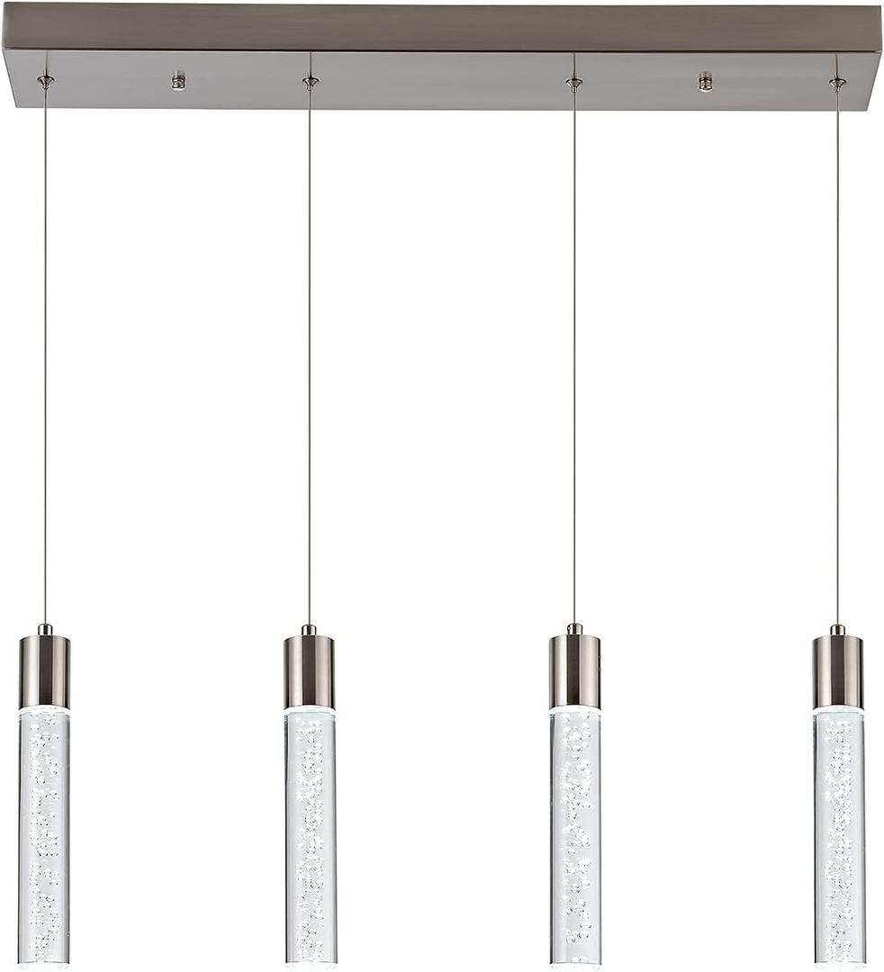 4-Light Pendant Light Fixtures for Kitchen Island, Updated Preminum LED Pendant Lighting with Crystal Bubble, 32W Modern Hanging Ceiling Light, 6000K Light for Dining Room,for Kitchen (4C-Light, Nickel)