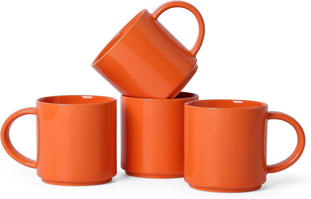 Coffee Mugs Set of 4, Stoneware Coffee Cups with Comfortable Handle, 16oz Ceramic Mugs for Kitchen & Office, Dishwasher & Microwave Safe - Orange