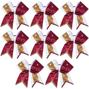 8 PCS Large Glitter Cheer Bows 8" Rhinestones Hair Bows Sparkly Cheerleading Softball Team Bow Hair Ponytail Holder Accessories for cheerleaders football Competition Sports- Maroon Gold