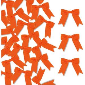 100 Pcs Orange Satin Ribbon Bows with Twist Tie 2.5 Inch Pretied Premade Colored Craft Bows for Gift Wrapping Basket Wedding Baby Shower Brithday Party (Orange)