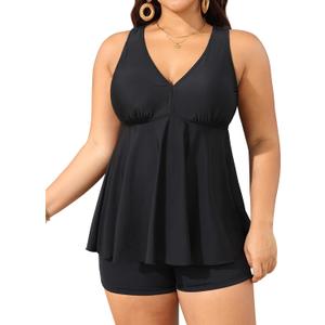 Aqua Eve Plus Size Swimsuits with Shorts Two Piece Tankini for Women Flowy Bathing Suits Athletic Swimwear (Black) 14W