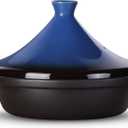 Moroccan Tagine for Cooking: Enameled Cast Iron Cooking Pot, Slow Cooker, Classic Kitchen Cookware, Tajine with Ceramic Cone-Shaped Closed Lid, 3.3 QT, Blue