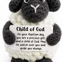 Handmade Crochet Little Black Sheep Baptism Gift for Boy or Girl - Sentimental Christening Keepsake with Child of God Blessing Card - Religious Nursery Decor for Goddaughter, Godson