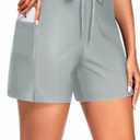 Yonique Womens Swim Shorts Bathing Suits Bottoms Swimsuit Bottoms(Available in Plus) with Pockets Light Gray M (M)