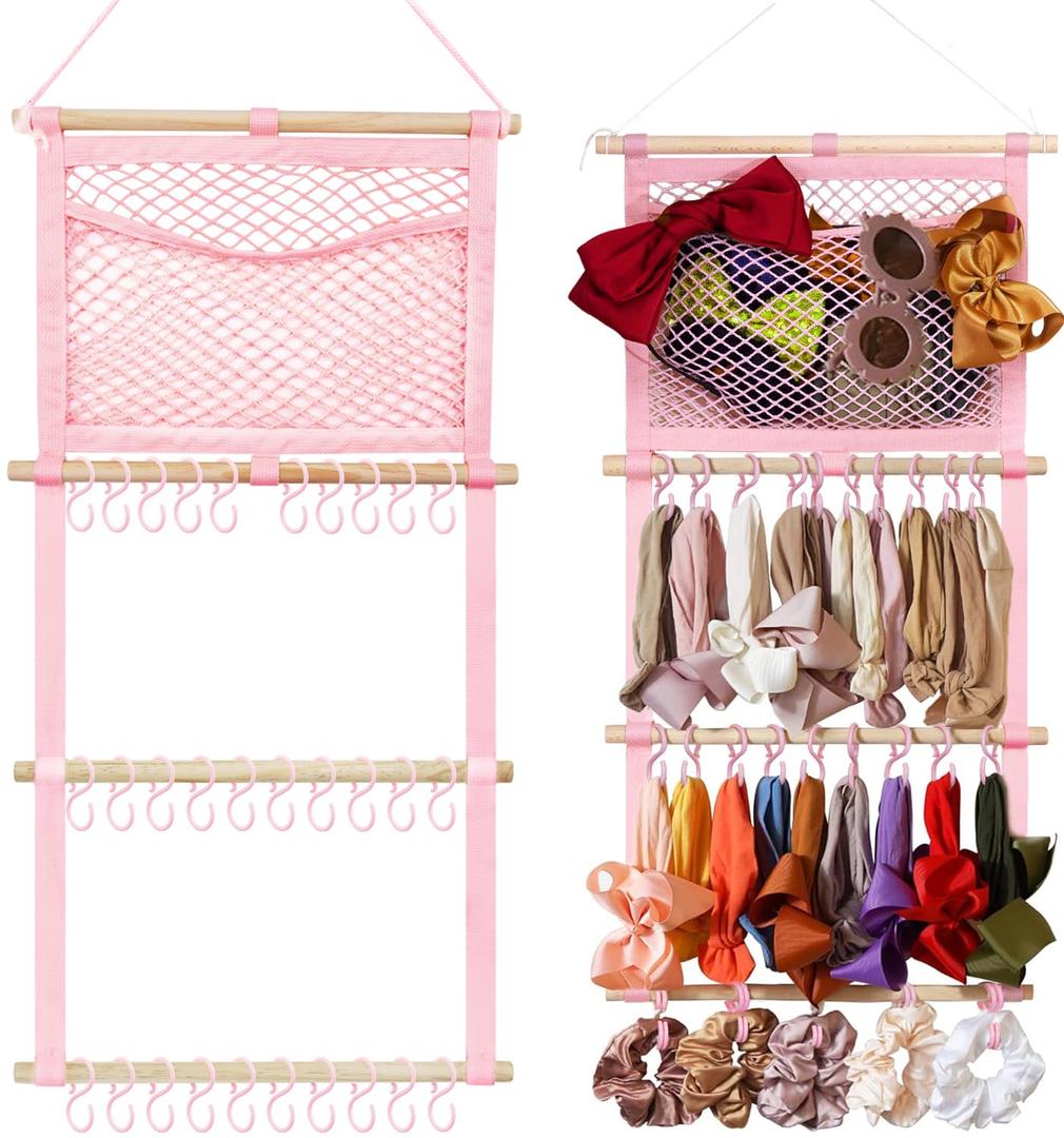 kangaroo Headband Holder Hair Bows Organizer for Baby Girls Large Capacity Bow Holder Hair Accessories Wall Hanging Organizer for Toddler Baby Girl Nursery Room Decor (pink)