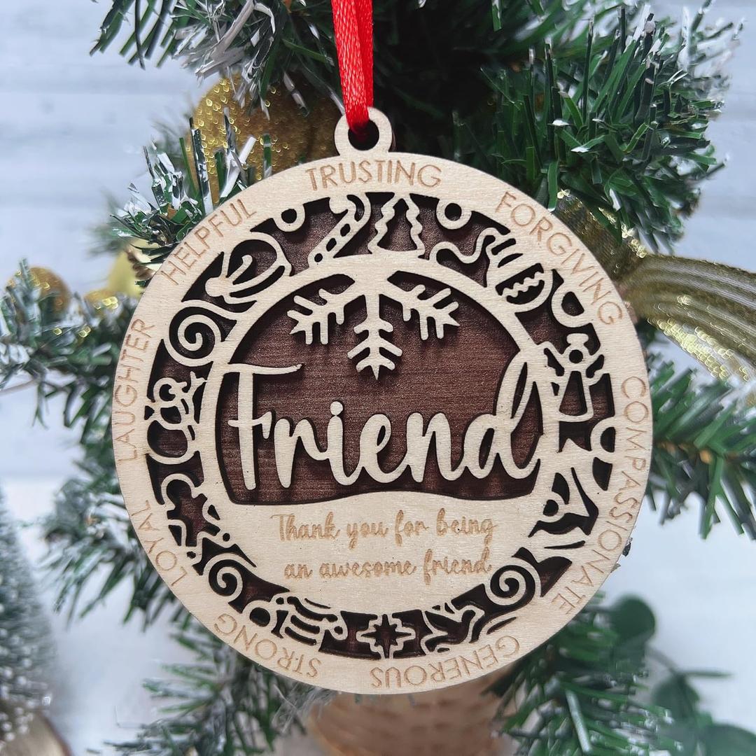 Friendship Ornaments 2025 for Women Friends, Best Friend Ornaments for Christmas Tree Decor, Friendship Gifts for Best Friend, Bestie, Thoughtful Ornament Hanging Home Dcor for Christmas, Birthdays (Friend Engraved Thank You)