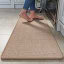 Kitchen Rugs Mat Non Slip Washable, Linen-Look 0.3" Thick Soft Cushioned Absorbent Kitchen Mats for Floor, Mild Anti-Fatigue Runner Rug Sink Mat Laundry Standing Mats, Easy Clean, Brown 17"x47"