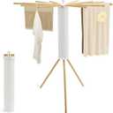 Kroias Tripod Clothes Drying Rack Wooden Drying Rack, Laundry Drying Rack Space Saving Foldable Clothing Rack, Portable Floor Folding Clothes Hanger with 16 Expandable Drying Rods