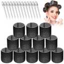 Large Hair Rollers Set -Pieces with  Jumbo Rollers and Clips for Long Thick Hair Volume (Black)