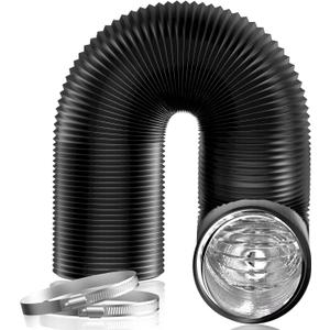 Hon&Guan 8 inch 16 FT Long Air Ducting, Heavy-Duty Four-Layer Protection Dryer Vent Hose for Heating Cooling Ventilation and Exhaust-with 2 Clamps, Black