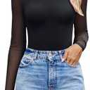 Avidlove Women Long Sleeve Bodysuit Crew Neck Body Suits Mesh One Piece Leotards Shirt Going Out Bodysuit Tops, Size M