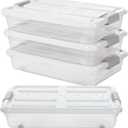 Beeveer 4 Pcs Plastic Under Bed Storage Containers with Lid Wheel Handle, Transparent Large Capacity Stackable Latching Storage Bins for Closet Bedroom Clothes Shoes Blanket(23.7 x 15.8 x 5.2, White)