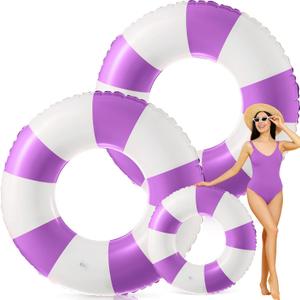 Jumbo Pool Floats 48 Inch Swimming Ring Purple Striped Pool Rings Inflatable Tube Pool Tube for Adult Swimming Pool Summer Beach Bachelorette Wedding Party Decor Supplies, Pack of 2 