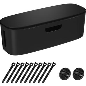 Cable Management Box - Large Cord Organizer Box to Hide Power Strip & Under Desk, TV Computer Wires Cable Organizer Box with Baby Proofs, Desk Cord Organizer for Home/Office - Black