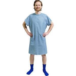 4PK - Men's Deluxe Value Patient Hospital Gown Robe, Soft & Comfortable Gowns Size Medium/Large (Blue)