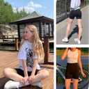 Girls 4'' High Waisted Biker Shorts, Stretchy Athletic Running Workout Shorts for Teen Kids (X-Large, Blue Floral)