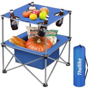 Portable Folding Camping Table Lightweight Outdoor Picnic Table with 4 Cup Holders & Storage Case Collapsible Tailgating Table for Camping Backyard Grill Outdoor Concerts (Blue)
