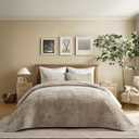 EverGrace Velvet Quilt Set King Size, Luxurious Soft Striped Channel Bedding Set, Lightweight Velvet Comforter for All Season, Oversized Bedspread Coverlet with 2 Matching Shams, Beige Taupe