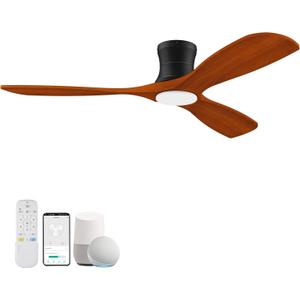 Livory 52” Wood Smart Low Profile Ceiling Fan with Lights Remote, Quiet DC Motor, Outdoor Indoor Flush Mount, Voice Control via WIFI Alexa App, Modern Dimmable Lighting for Bedroom Patio
