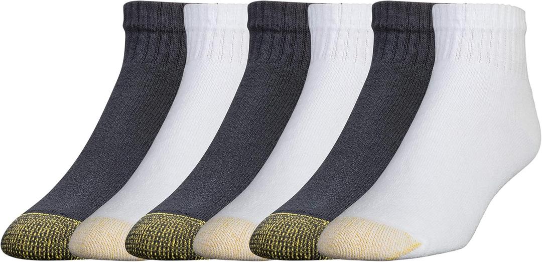 GOLDTOE Men's 656P Cotton Ankle Athletic Socks, Multipairs, Black & White (6-Pairs), Large