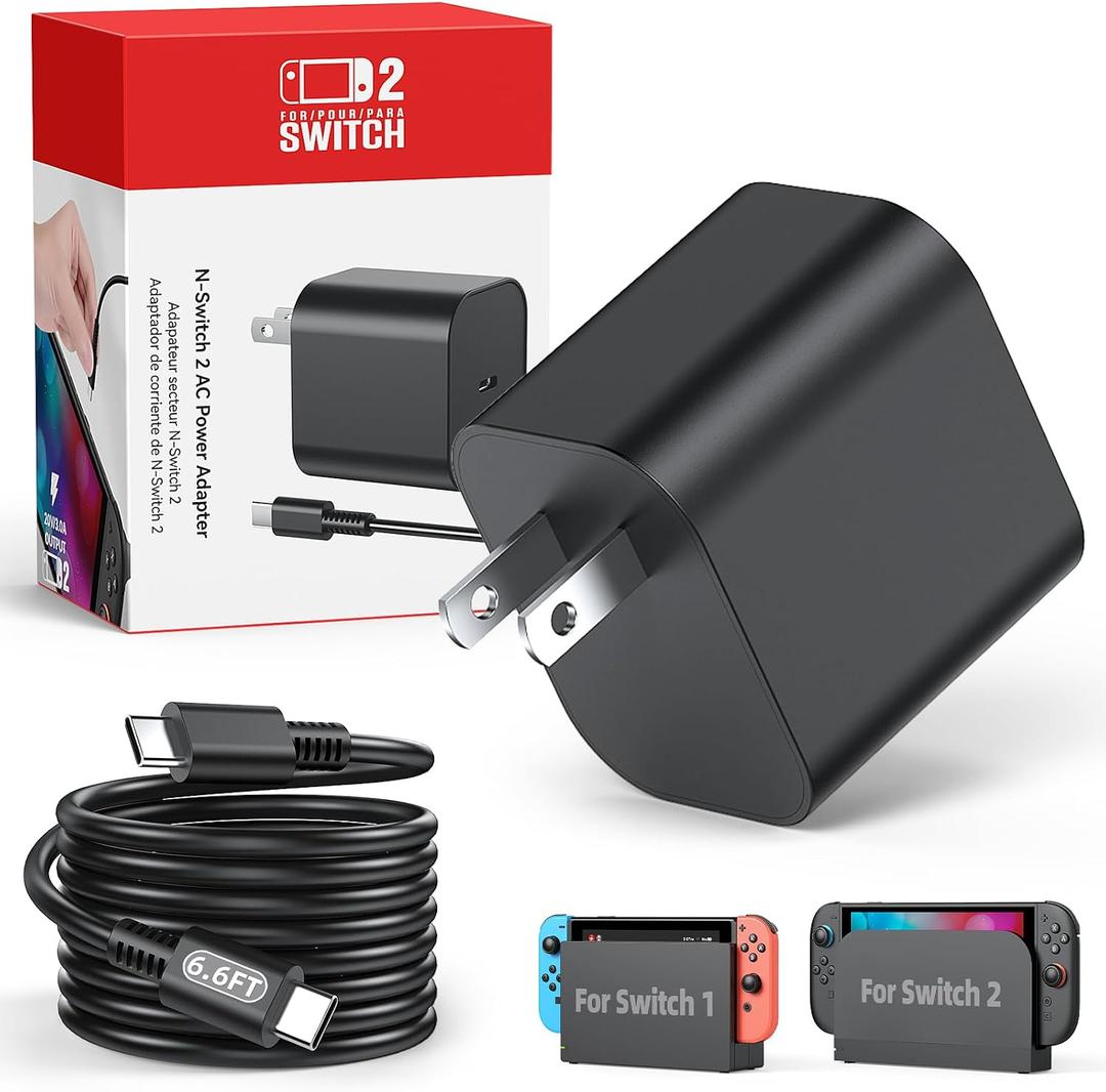 Switch 2 Charger with 6.6FT(2M) Charging Cable - 60W AC Power Adapter Support 4K TV Dock Mode, Power Supply 20V/3A Fast Cord for Switch/OLED/Lite&Steam Deck - Original Quality, Xbox 360 Console(6.6FT)