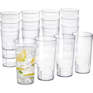 US Acrylic Cafe Plastic Reusable Tumblers (Set of 16) 20-ounce Water Cups in Clear | Value Set of Restaurant Style Drinking Glasses, Stackable, BPA-free, Made in the USA | Top-rack Dishwasher Safe