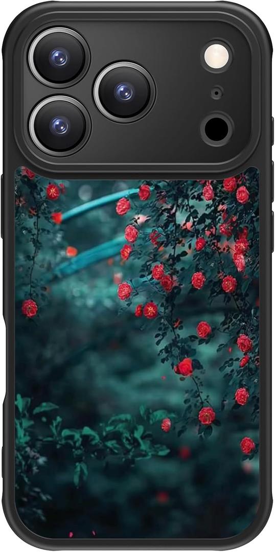 FUNMIKO for iPhone 17 Pro Case Wireless Charging & Military-Grade Protection - Trendy Pattern Design for Women Girls, Matte Non-Slip Phone Cover with Shockproof Corners - Blooming Red Florals