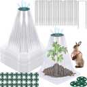 VICAMB 40 Pack Garden Cloches for Plants with 80PCS Ground Stakes,Clear Reusable Bell Covers with Rotatable Vent for Plant Protection,Garden Protector from Animals Birds Chicken,7.9" H X 6.7" D