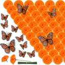 105 PCS Artificial Marigold Flowers with 12 Orange Monarch Butterflies Decor, 3.5 Inch Silk Dia de Los Muertos Flowers for Altars, DIY Fiesta, Halloween, Diwali Bulk Orange Mexican Flowers
