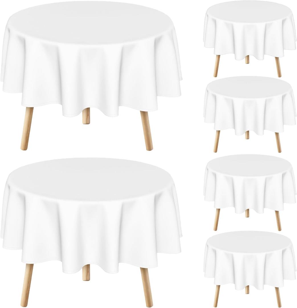 Horaldaily 6 Pack White Tablecloth 6060 Inch Round, Stain and Wrinkle Resistant Washable Table Cloth, Decorative Polyester Table Cover for Party Picnic Dinner Decor