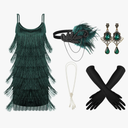 Zhanmai 6 Pcs Flapper Dress Flapper Costumes for Women 1920s Accessories Set Headband Pearl Necklace Earrings Gloves Stick Size M