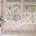 Rainbow Suncatcher Floral Window Film, Privacy Iridescent Static Cling Double-Sided Window Decals for Window Door Glass Decor, Vintage Herbs and Botanical Art, 39.37" x 16.92"