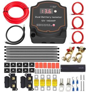 3m Dual Battery Isolator Kit 140Amp Battery Isolator 12V Kit Split Charge Relay Kit Manual/Auto Modes VSR Voltage Sensitive Relay with LED Screen Voltage Display for Truck RV ATV UTV SUV Boat