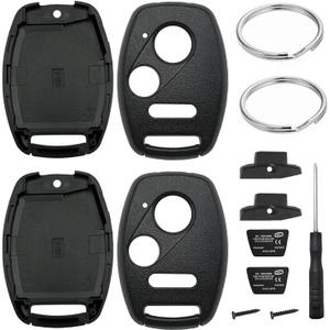 2 Pack Key Fob Shell Case Replacement for Honda Civic LX Accord Crosstour Coupe CR-V CR-Z Pilot Fit Insight Ridgeline Odyssey 2005-2017 3 Button Keyless Entry Remote Key Pad Cover - NO Cutting Require