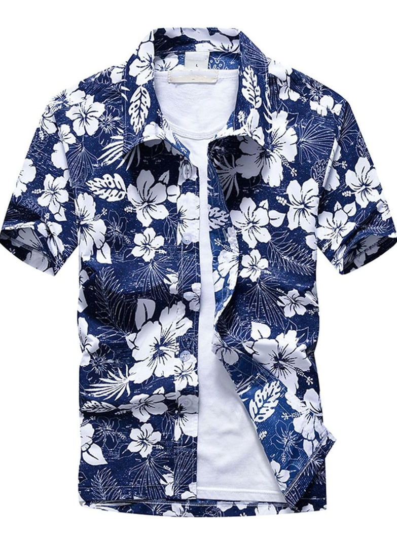 Men's Short Sleeve Shirt Hawaiian Top Beach Thin Button Up Holiday Button Casual Summer XL