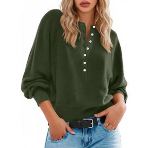 Henley Pullover Sweaters for Women Spring Button Long Sleeve Dressy Casual Loose Cozy Knit Tops Trendy Outfits Small