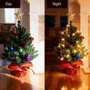 24 Inch Tabletop Christmas Tree, Artificial Mini Xmas Pine Tree with LED String Lights and Ornaments,Christmas Decoration Tree Decor-Red
