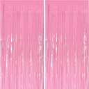 2 Pack Foil Curtain Pink Backdrop Streamers Metallic Tinsel Fringe Curtains Photo Booth Props for Birthday Wedding Engagement Bachelorette Christmas Holiday Celebration Party Decorations
