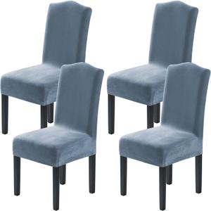 H.VERSAILTEX Velvet Dining Chair Covers Stretch Chair Covers for Dining Room Set of 4 Parson Chair Slipcovers Chair Protectors Covers Dining, Soft Thick Solid Velvet Fabric Washable, Stone Blue