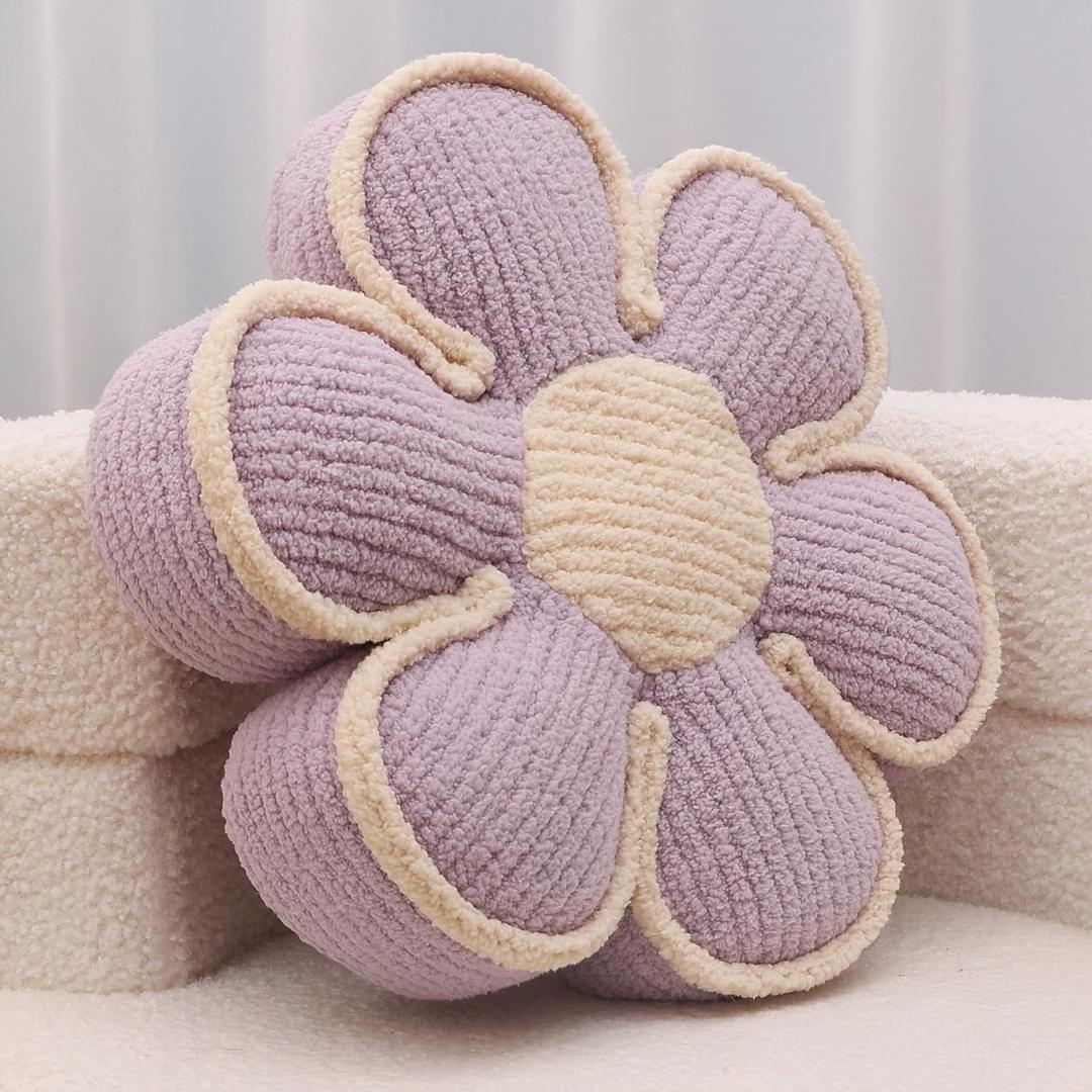 Lavender Daisy Decorative Throw Pillows Flower Shaped Pillow 16" Cute Soft Floor Cushion for Sofa Couch Bed Girls Room Bedroom Decor Aesthetic, 1, Lavender, 16 Inch