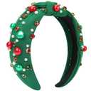 Christmas Headbands for Women - Red Green Pearl Rhinestone Crystal Jeweled Christmas Headband - Fashion Elegant Wide Top Knotted Headband for Women Holiday Costume Accessories(Green)