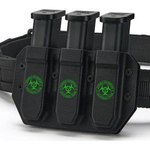 OWB Magazine Holster for 9MM .40 S&W Double-Stack Mags, Tactical Triple Mag Pouch - Belt-Only Adjustable Clip (Fits Up to 2.25" Belts)& Universal Retention Fit