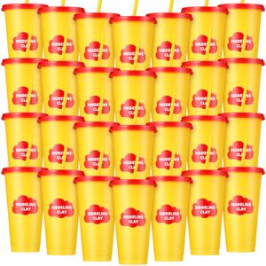 Willinglong 30 Pack Back to School Cups with Lids and Straws Bulk 24 oz Reusable Plastic Tumblers Coffee Modeling Clay Cups Party Favors for Birthday Gifts Summer Pool Supplies